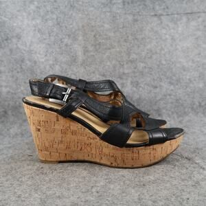 Nine West Shoes Womens 8 Sandals Platform Wedge Slingback Buckle Open Toe Black